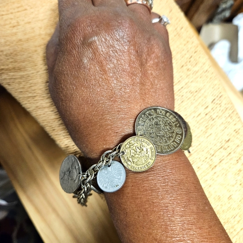 Vintage 70s Coro Coin Charm Bracelet